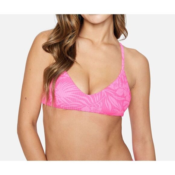 Hurley HT1231 Women's Sz XS Pink Punch Jungle Walk Open Back Bikini Top - Picture 5 of 6